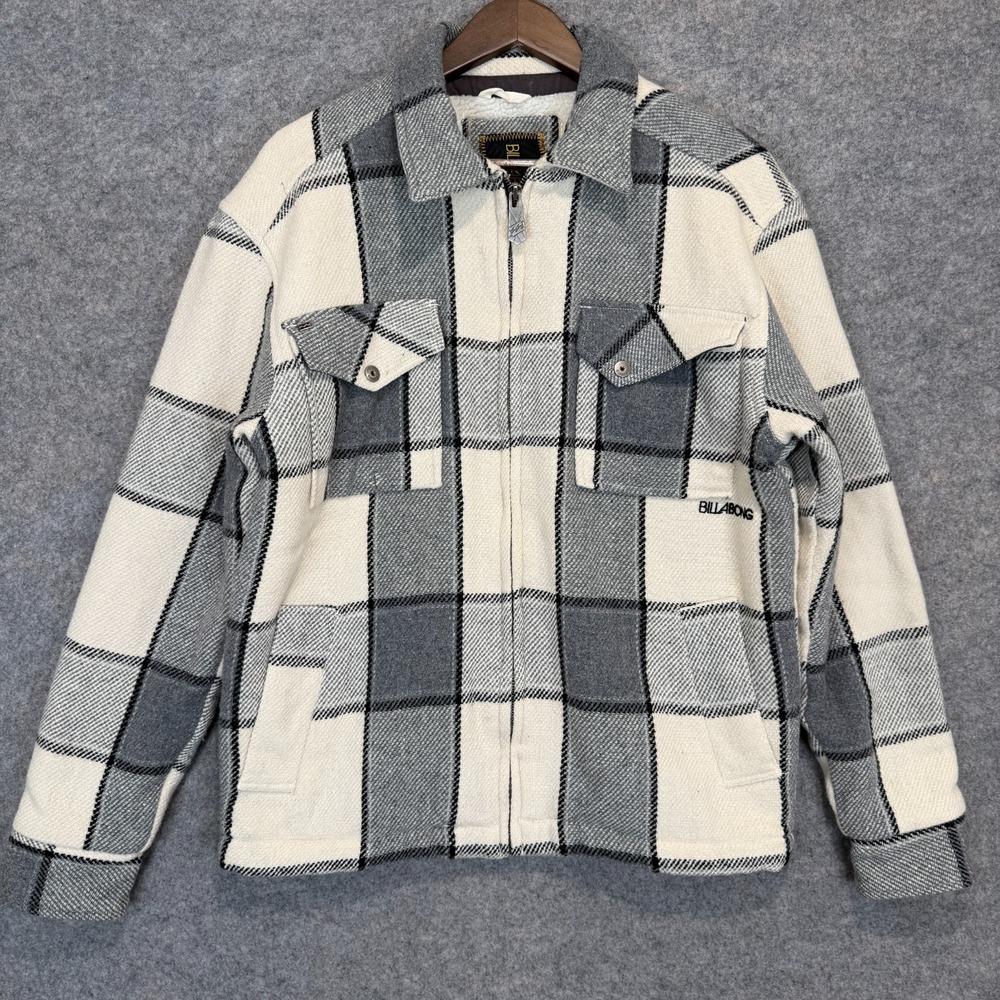 Billabong Wool Blend Heavyweight Flannel Jacket Mens Medium Sherpa Lined Plaid